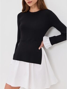 English Factory Black Crewneck Knit Top with Tag Detail